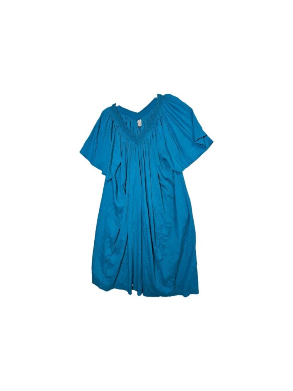 Bobbie Brooks Sleepwear Blue Pleated Crochet V-Neck Long Kaftan Mumu One Size.